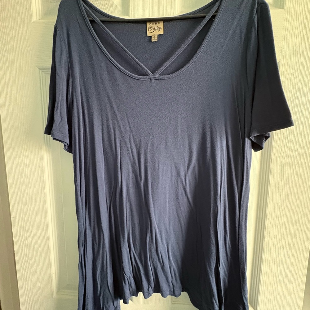 Como Vintage Short Sleeve Top in Deep Blue